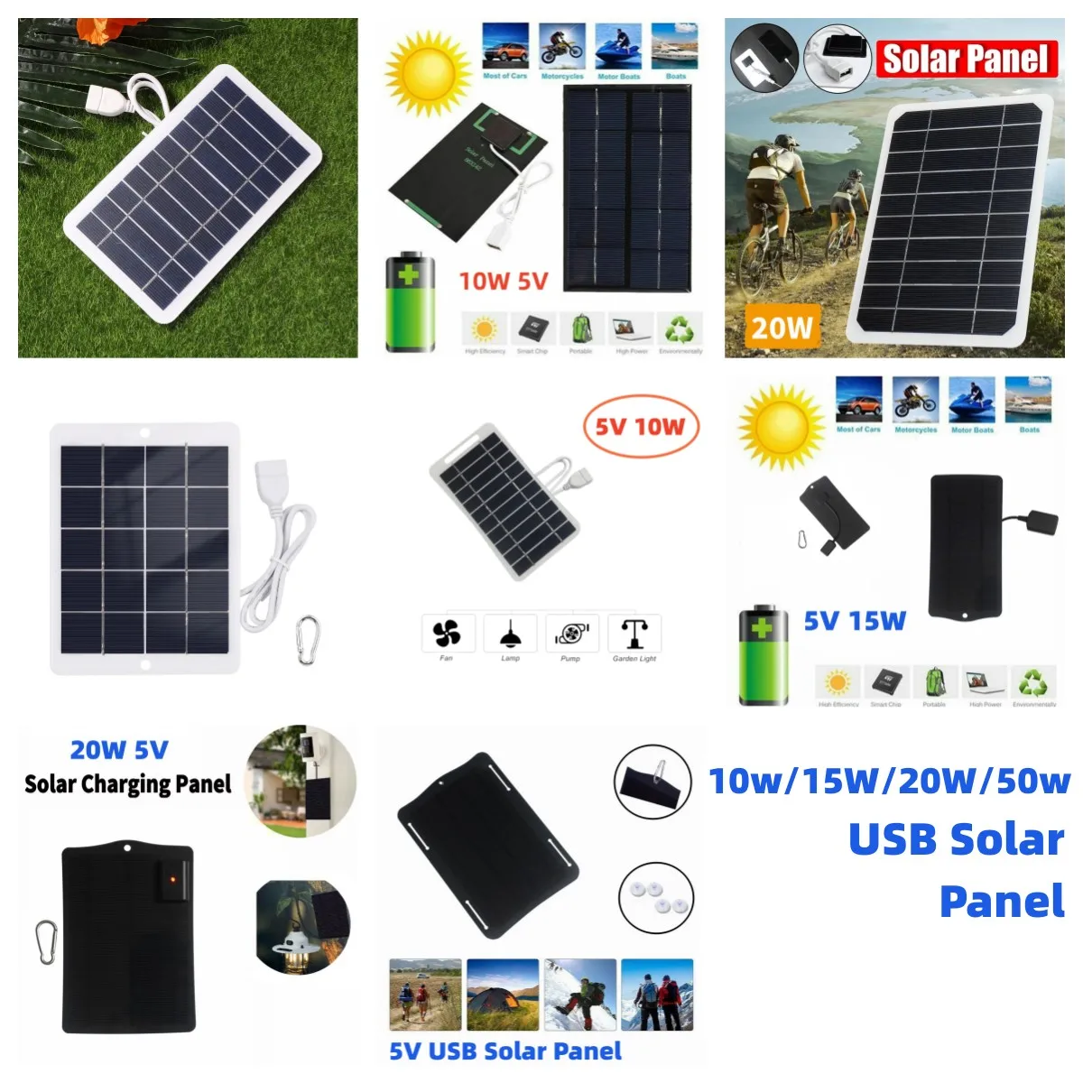 Multi 5V Solar Panel Kit USB Battery Charger Power Emergency Panel Waterproof Phone Power Bank for Camping Backpacking Hiking