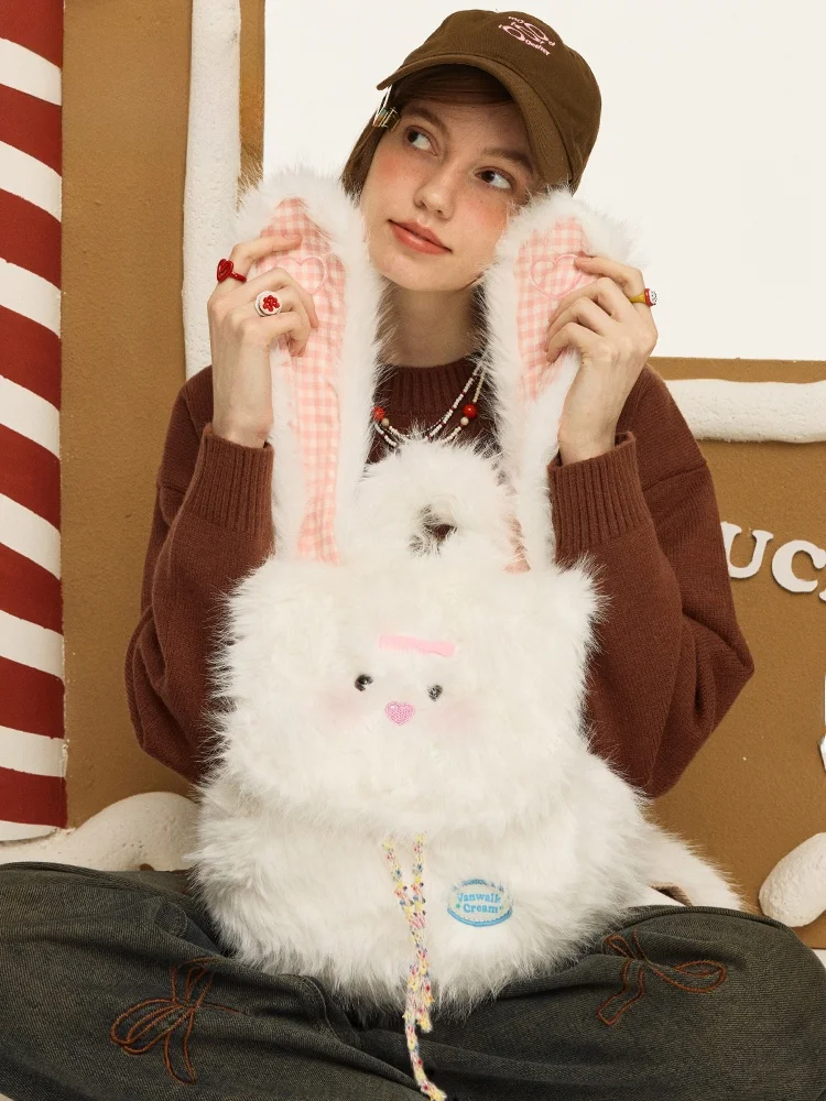 

VANWALK Christmas Series Original Design Plush Toy Bag Women's Casual Commuting Drawstring Backpack Large Ear Trendy
