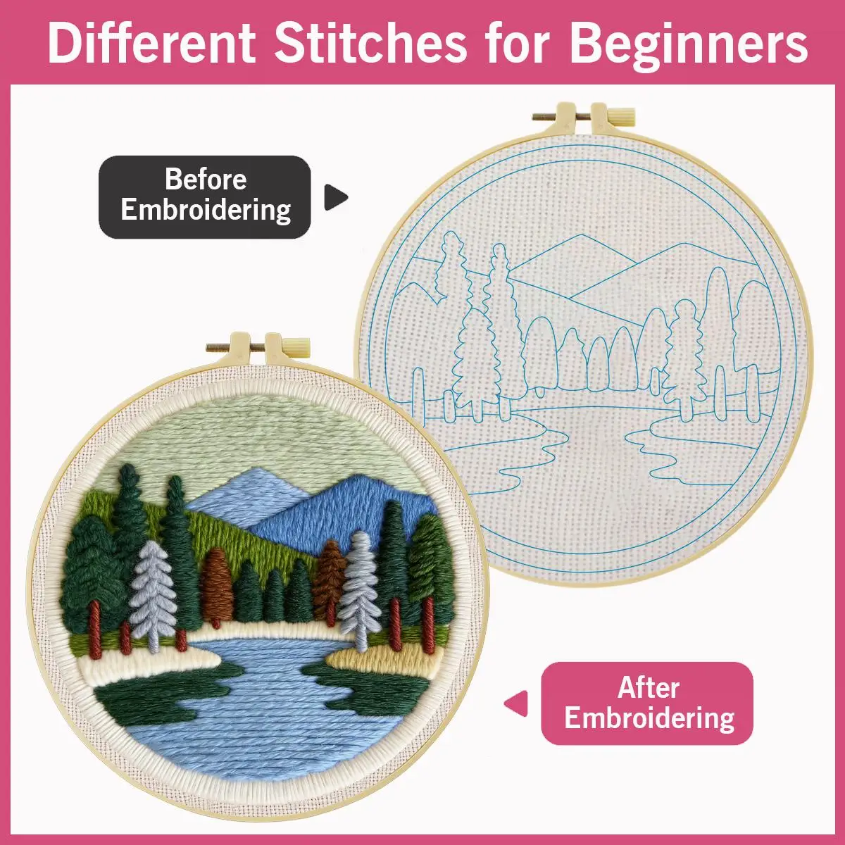 20X20CM/7,87 Zoll Landschafts-Stickset, Stickerei-Kit, gestickte Stickerei, gestrickte Stickerei, DIY, handgemachtes Geschenk, Nadelkunst – Detail 4