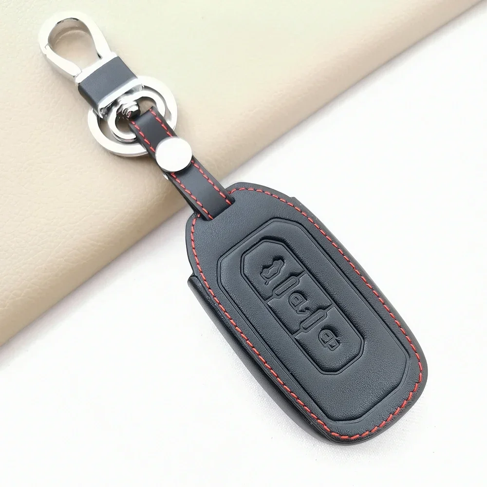 

For Ford Territory EV High Quality Leather Car Smart Remote Key Cover Case Bag Shell Holder Protector Chain Auto Accessories