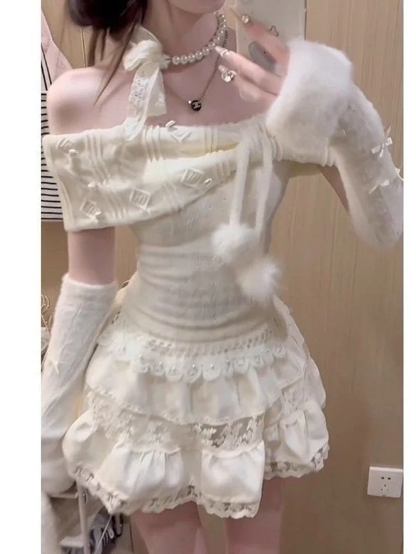 

Комплект из двух предметов Sweet Pearl oulder Plu, женская модная осенне-зимняя юбка размера f, повседневная одежда для девочек