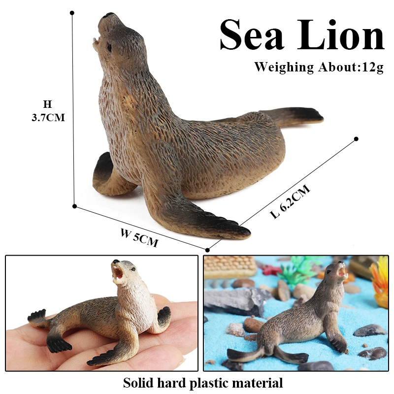 Oenux Small Sea Life Animals Dolphin Rays Whale Shark Model Sea Lion Walrus Ocean Marine Figurines Miniature Education Kids Toys