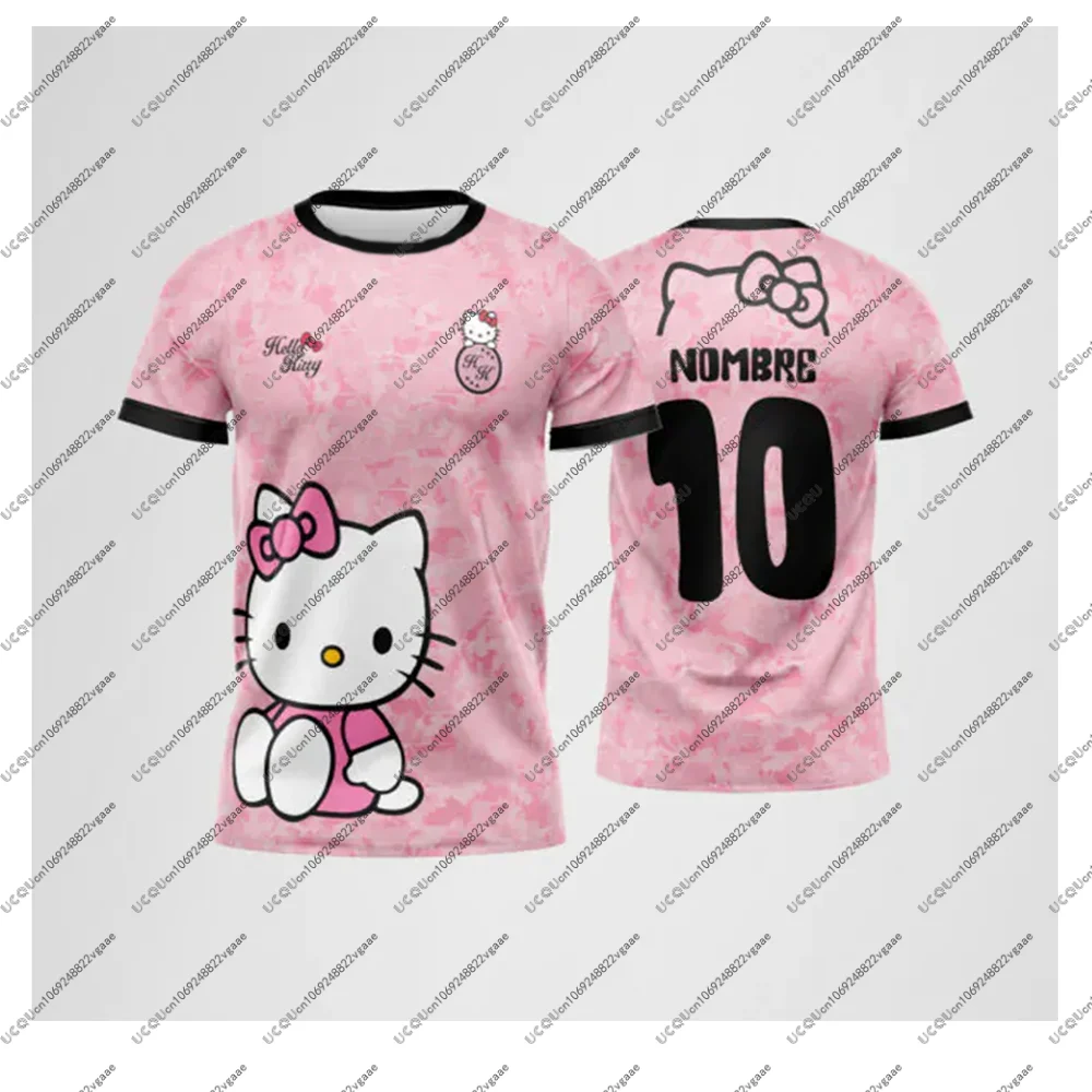 Summer Y2k MINISO Girls Tee Top T Shirts Kids Soccer Hello Kitty 10 Kid Casual Sportswear Street Football Jersey Breathable Gift