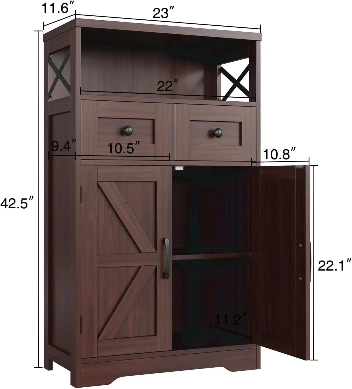 서랍과 선반이 있는 진한 갈색 보관 캐비닛, 스탠딩 주방 식료품 저장실 캐비닛, 바닥 보관 캐비닛 허치 찬장,