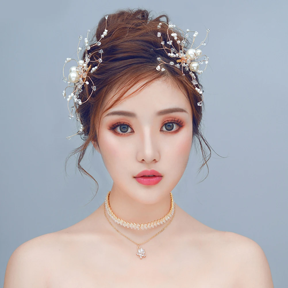 

2Pcs Pearl Hairpins Elegant Crystal Pearl Decorations Wedding Party Prom Hairstyle Accessories Women Headpiece Bridal Headdress