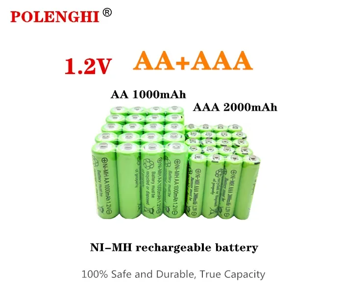 AA 1.2V 1000mAh-AAA 1.2V 2000mAh NI-MH akumulator, nadaje się do zabawki zdalnie sterowane, latarki, zegarki, odtwarzacze MP3