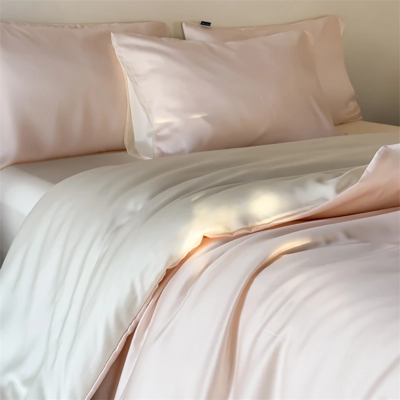 Silky Soft Bedding Set Gentle to Skin Silk Like 4Pcs Bedding Set:Reversible Cooling Duvet Cover for Summer Bed sheet Pillowcases