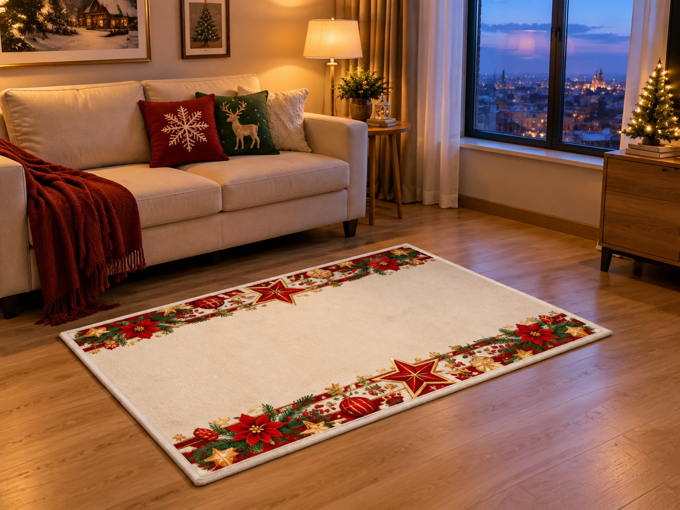 VIKAMA Christmas Red White Star Flannel Door Mat, Soft Washable Xmas Door Mat, Xmas Decor for Guest Room, Front Porch, Mudroom