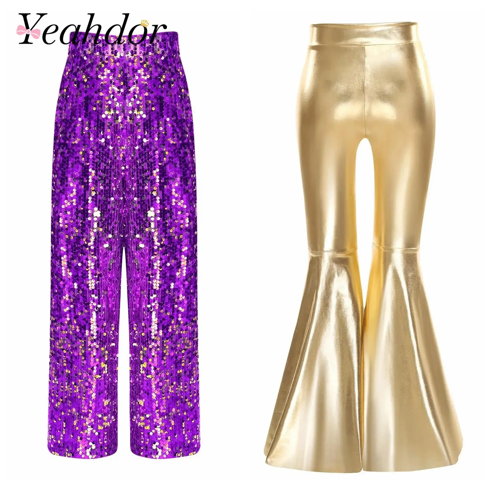 Childs Girls Flares Trousers Sequin Dance Pants Disco Costumes Kids Fashion Streetwear Dancing Party Music Festival Rave Outfits