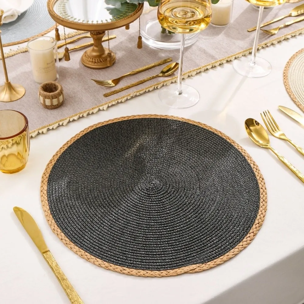 6pcs/set Bohemia Round Woven Placemats Non Slip Heat Resistant Boho Braided Table Mats 15in Washable Woven Dish Mats Christmas
