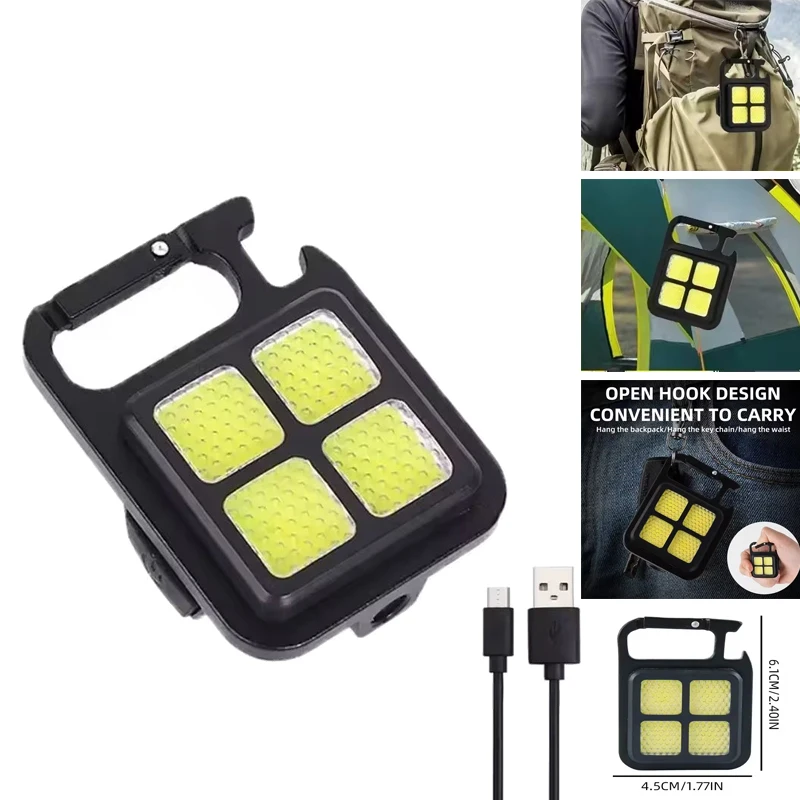 Mini LED Rechargeable Flashlight Multifunctional Keychain Light Outdoor Emergency Lamp COB Work Light for Outdoor Camping Hiking