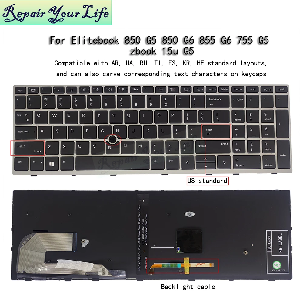 Teclado Retroiluminado Turco bg us hp Elitebook 755 g5 755 g6 850 g5 850 g6 Bul Iluminação do Teclado Inglês L11999 L12000