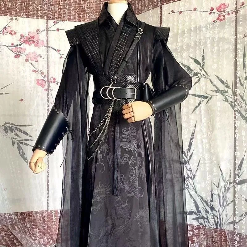 He Xuan disfraz de Cosplay, peluca Sha Po Lang, personaje Tian Guan Ci Fu Chang Geng Mo Ran, Hanfu negro para mujeres y hombres