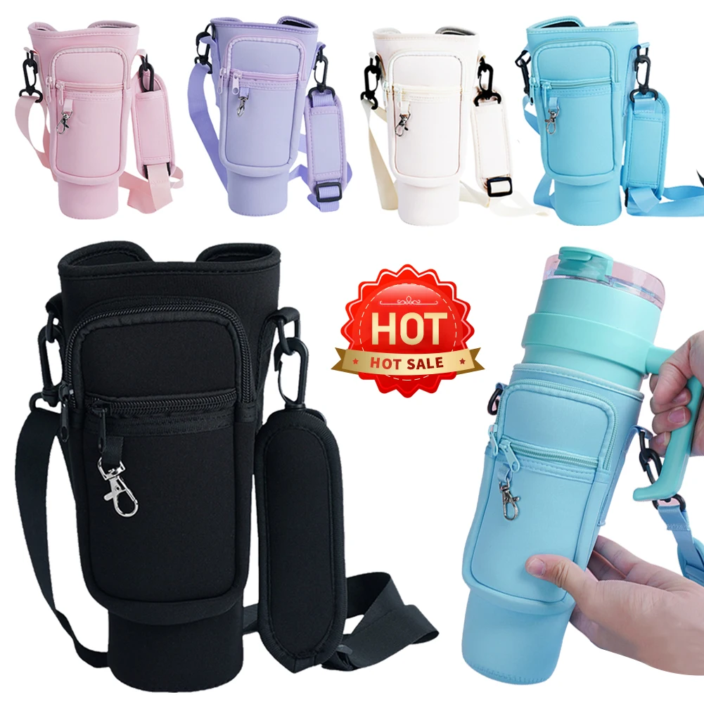 40oz Water Bottle Cover Bag Pouch With Adjustable Straps Neoprene Water Pouch Holder Bottle Carrier Bag For Stanley Quencher Cup