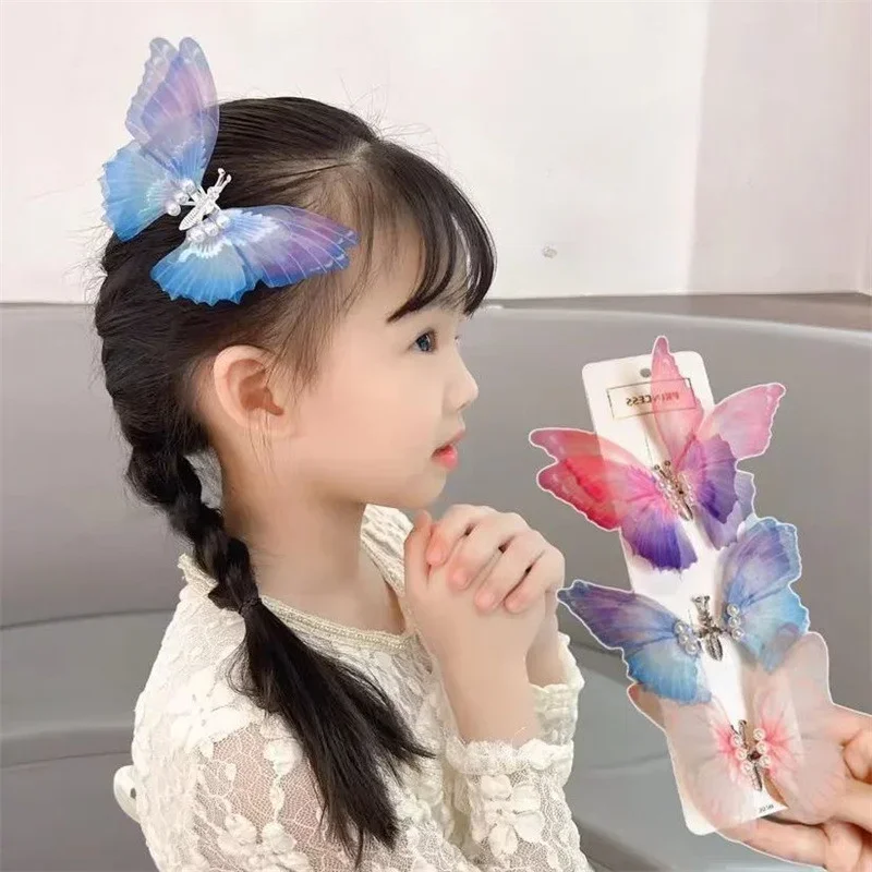 Moving Butterfly Double Layer Tulle Butterfly Hair Clip Kids Colorful Hairpin Sweet Cute Barrette Accessories for Girls Children