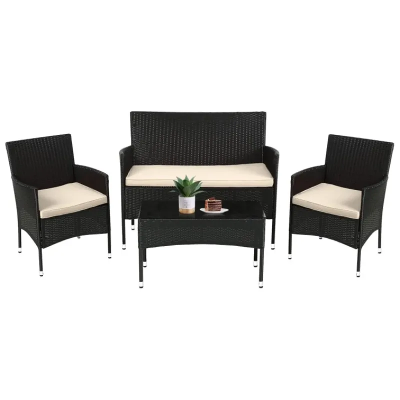 

Patio Furniture Set 4 Pieces Outdoor Rattan Chair Wicker Sofa Garden Conversation Bistro Sets for Yard,Pool or Backyard