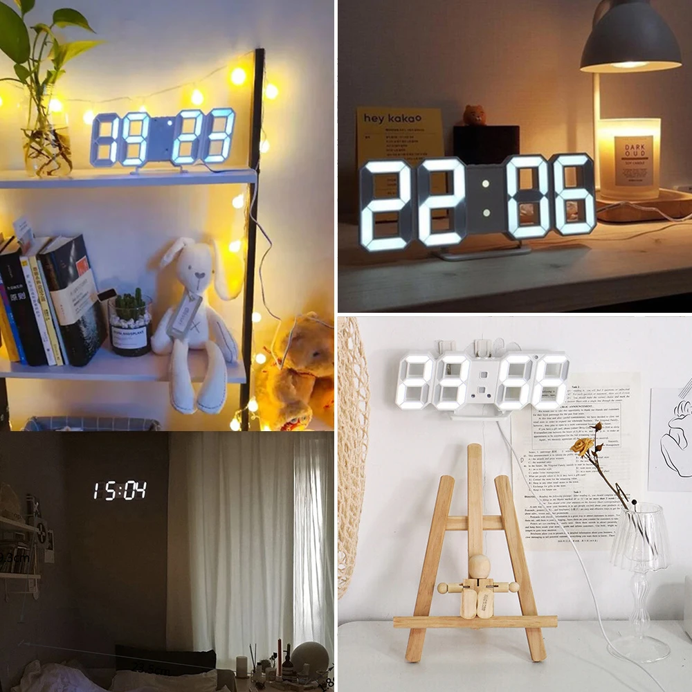 LED الرقمية مضيئة ثلاثية الأبعاد ساعة الحائط ، متعددة الوظائف الإبداعية USB التوصيل في ساعة إلكترونية ، ديكور المنزل ، والأزياء