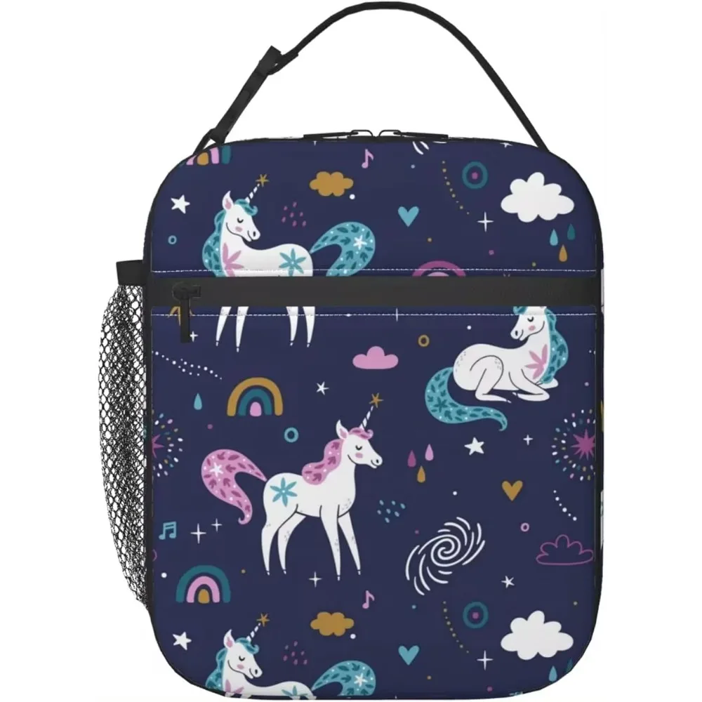 Rainbow Unicorn Thermal Lunch Bag Reusable Insulated Lunch Box Cooler Tote for Office Work Picnic School