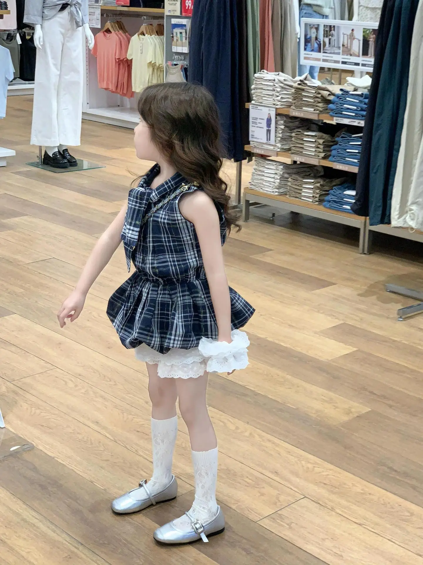 Preppy Style Kids Girls Plaid Skirt Sleeveless Bubble Dress Bow Princess Sundress Toddler Girl Casual Party Summer Costume 2‑7Y