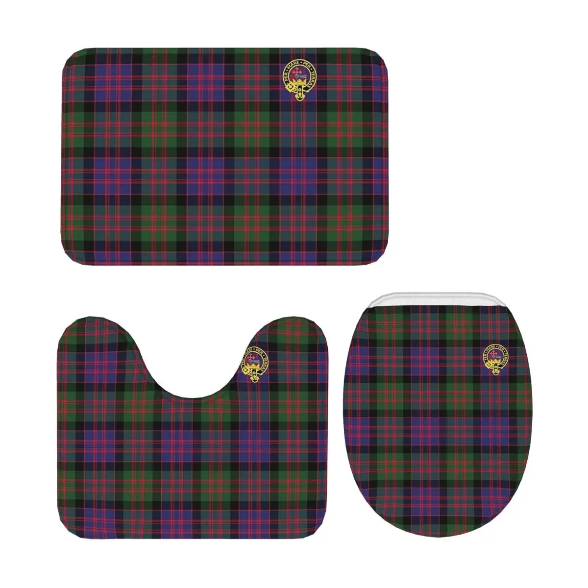 

The McDonald And MacDonald Clan Tartan With Badge By Faelee 3 Piece Bath Mat Bathroom Set Toilet Lid Cover Carpet Floor Rug