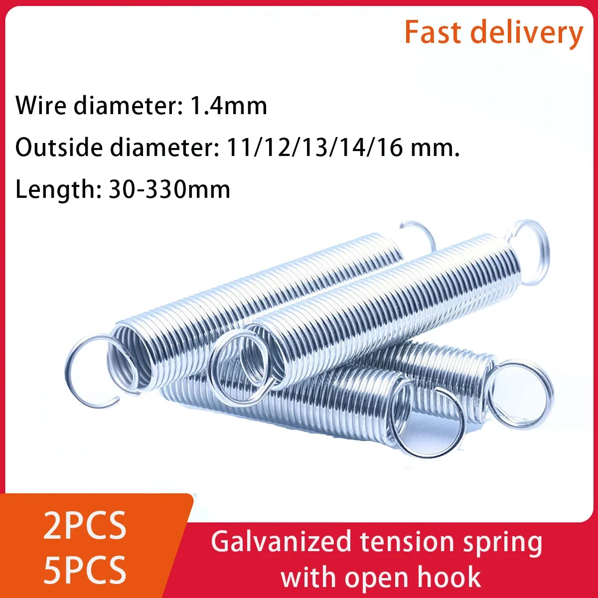 

1Pcs/Lot Galvanized Tension Spring Open Hook Spring Wire Diameter 1.4mm OD 11/12/13/14/16mm L 30mm-200mm Support Customization
