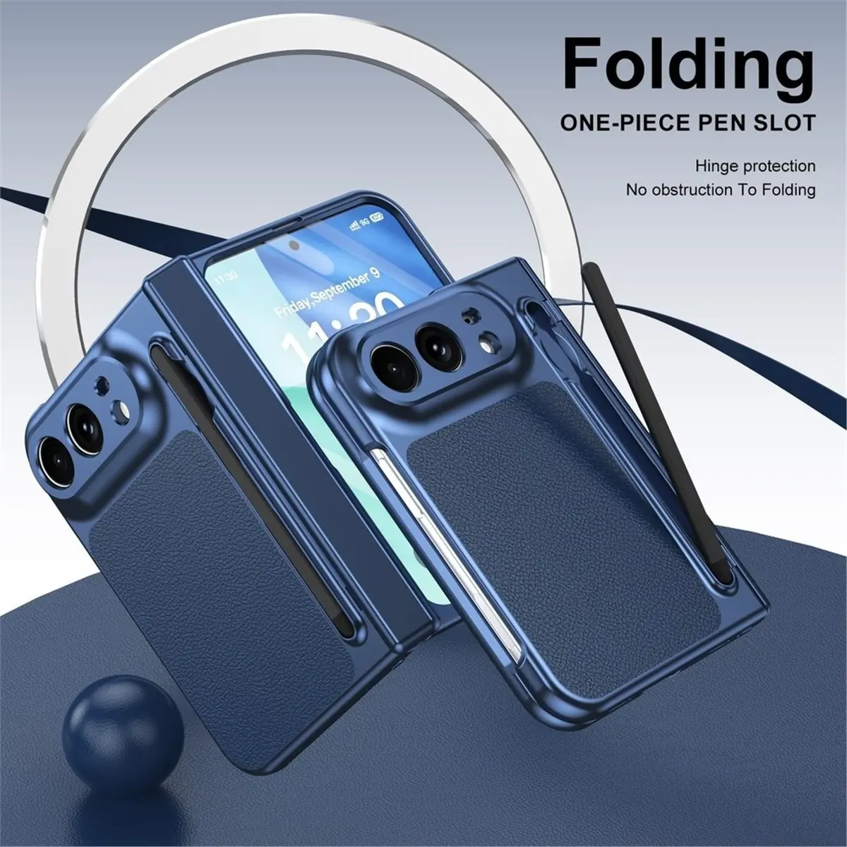 Luxury Plating with Pen Slot Phone Case for Duo Fold Screen Film Tempered Hinge Protective Shockproof Cover, 1PC