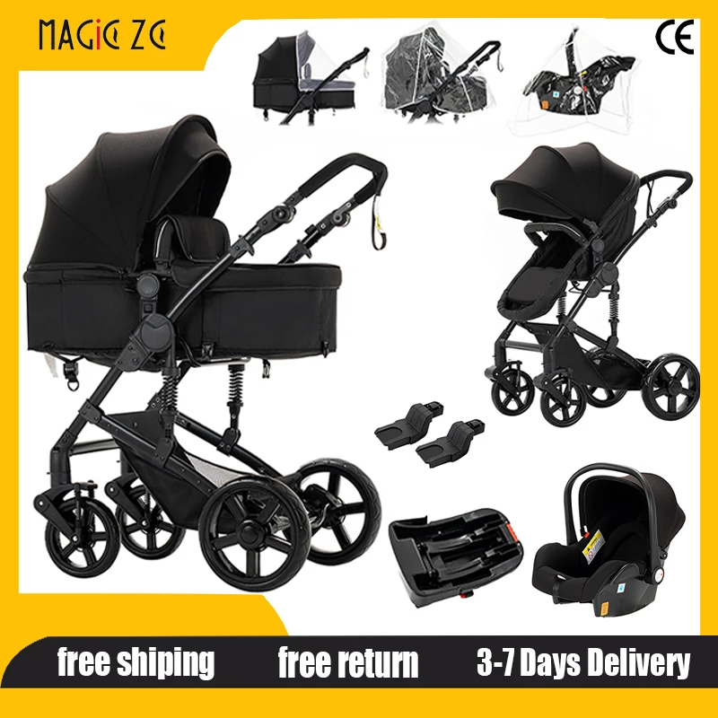 

Роскошная детская коляска 3-в-1, регулируемая угловая коляска с автомобильным сиденьем и основанием, детская дорожная система, складная коляска для новорожденных