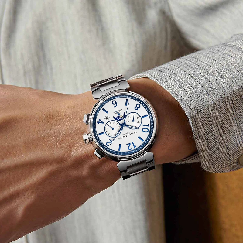 ساعة WM ساعات آلية أوتوماتيكية مقاومة للماء كلاسيكية كاجوال لرجال الأعمال ساعة Welly Merck WM108M