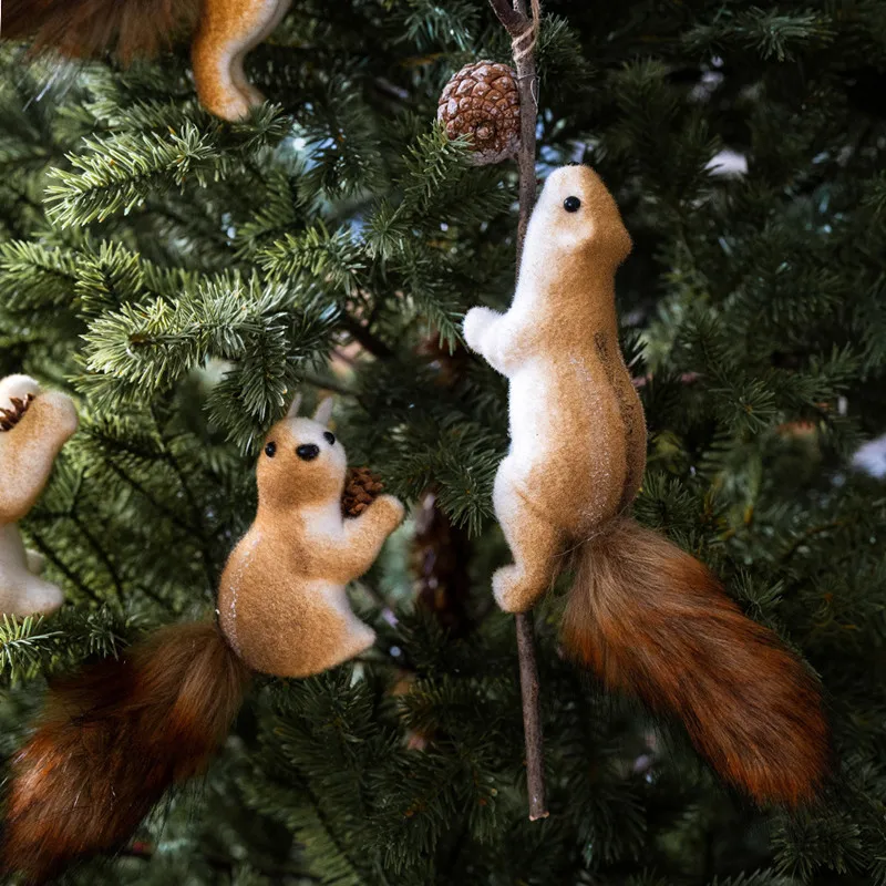 Christmas Decorations Squirrel Pendant Cute Simulation Squirrel Christmas Tree Hangings Ornaments Xmas Doll Gifts Party Favors