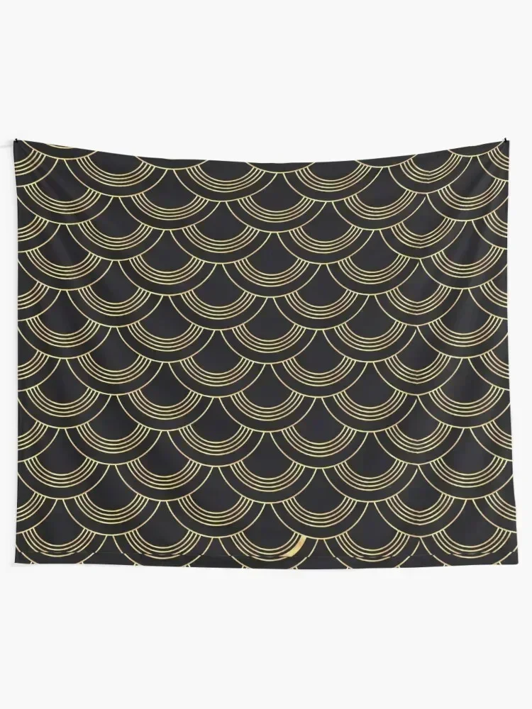 Art deco,gold,black,chic,elegant,1020's,great the Gatsby,pattern,retro,vintage, beautiful,fan,shaped,decor,decorative,c Tapestry