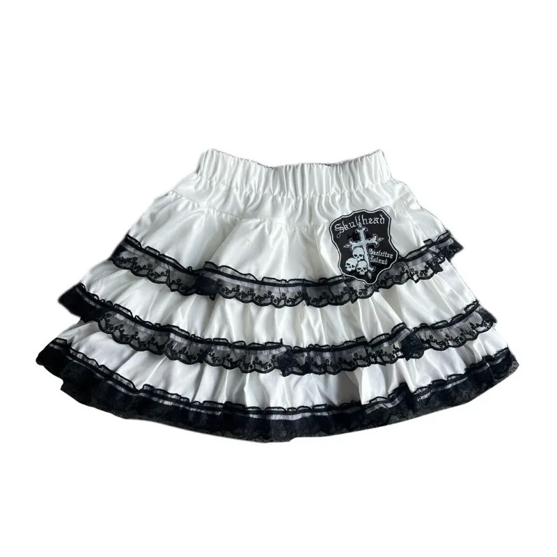 

NONSAR Y2k Hot Girl Mini Skirt Japanese Harajuku Punk White Half Body Skirt Lace Edge Design Sense Skeleton Cake Skirt