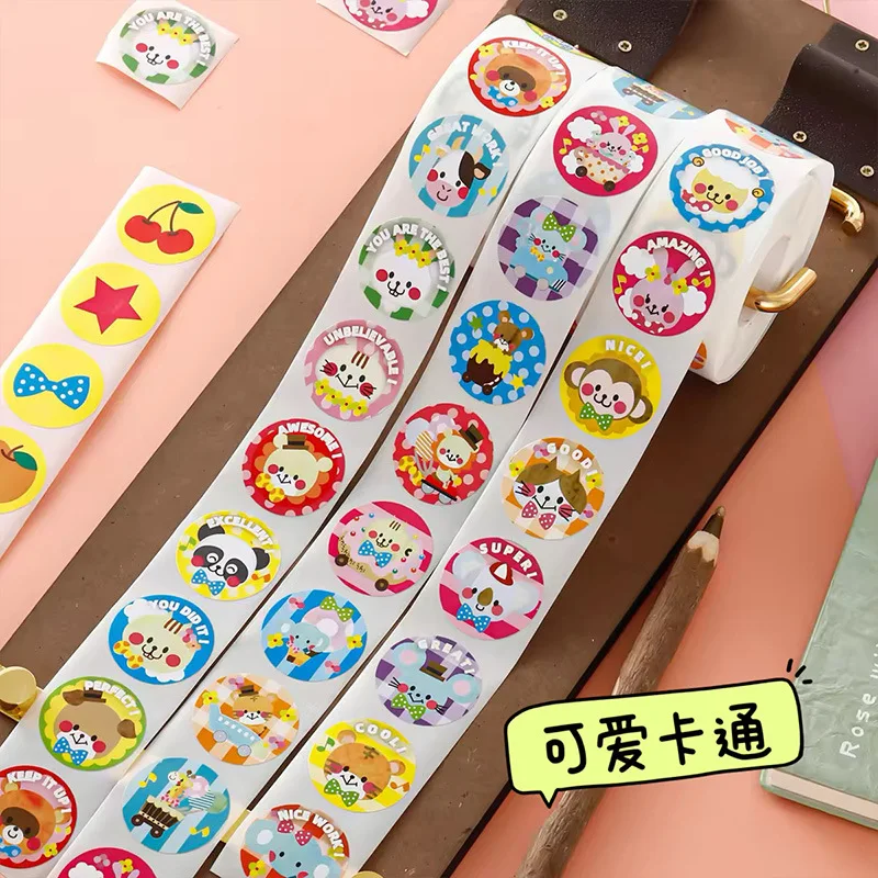 

500pcs/Roll Children's Reward Animal English Decoration Sealing Stickers DIY PVC Laptop Decals Decoration Reward Gift Toy