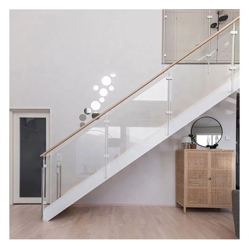 التخصيص Alucasa التصميم الحديث الداخلي مستقيم خشبي العائمة درج فقي خطوات الزجاج المقسى الدرج #4