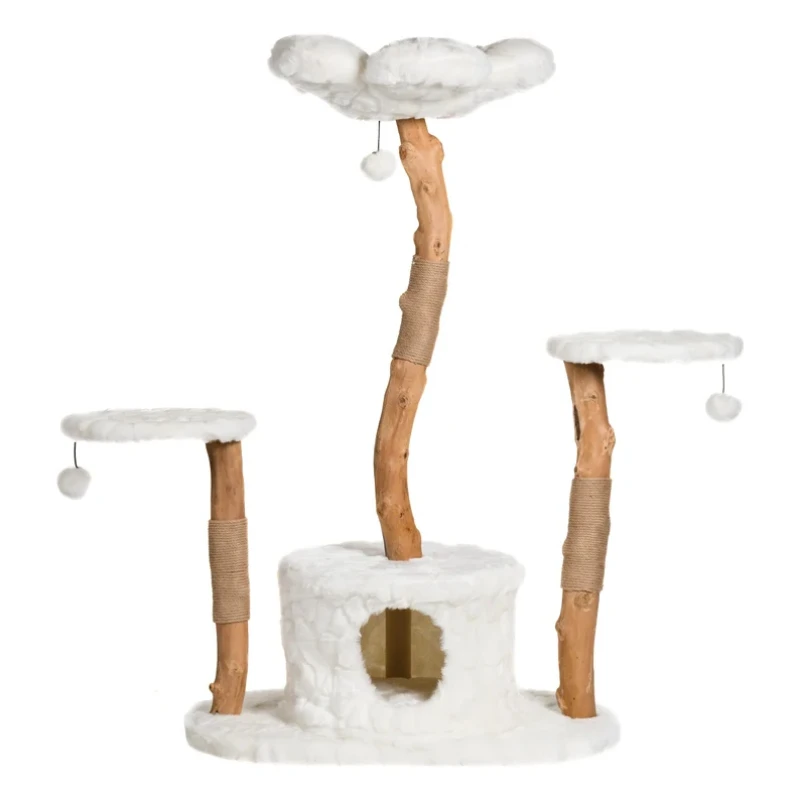 Wholesale Customized Natural Unique Wood Condo Indoor Modern Flower Cat Tree  Scratching Post Pole Wooden Cat Tree