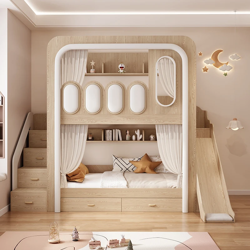 

Capsule Children's Bunk Bed Modern Loft-Style E1 MDF Durable Eco-Friendly Comfortable Adult Double-Size-Friendly Slide-Equipped