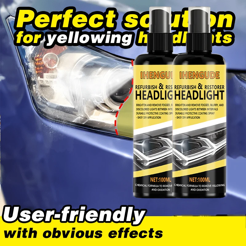 Car Headlight Restoration Kit - Chemical Formula Removes Yellowing and Oxidation, No Polishing Required, Instantly Brightens and Clears Foggy, Blurred, Discolored Lights - Long-Lasting Protective Coating Spray - Easy DIY Application - Restores Headlight Clarity and Shine, Car Headlight Cleaning, Restoration and Polishing, Headlight Repair, Car Headlight Restoration Fluid, Car Headlight Polishing