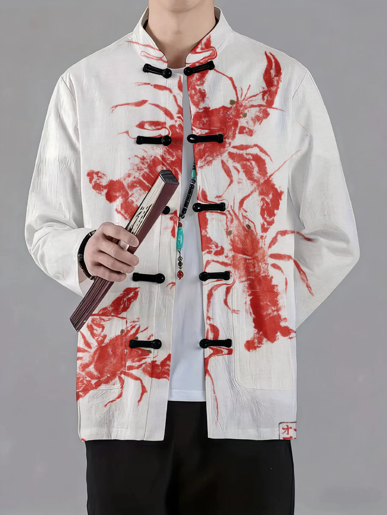 Men Men Mandarin Collar Frog Button Jacket Fish Ocean Crab Tropical Scenery Art Print Traditional Outerwear - Aliexpress Deal