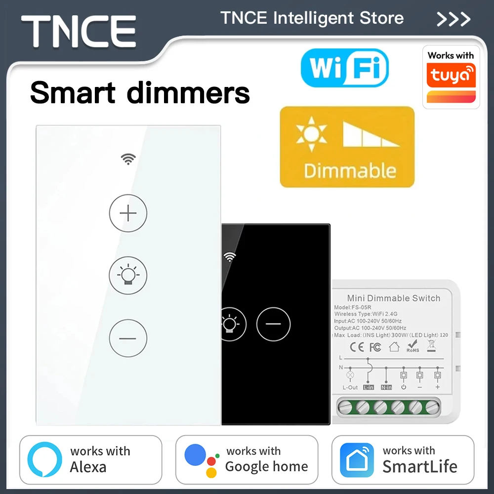 TNCE Tuya WIFI Licht Dimmer Schalter EU/UNS Helligkeit einstellen LED Dimmer Breaker Modul Smart Leben Sprachsteuerung Alexa google Hause