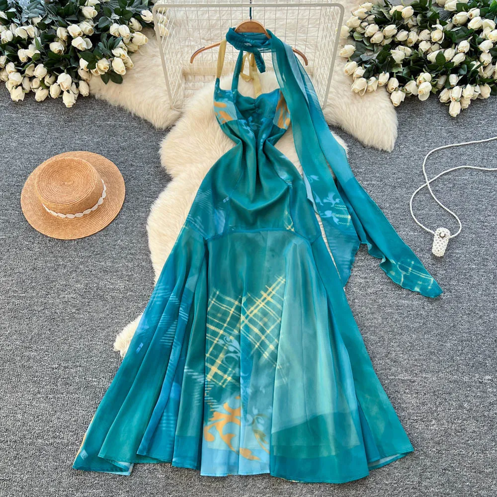 

Women Long Dress Beach Dresses Vestidos Y2k Streetwear Elegant Splice Party Night Sleeveless Tight Waist Slim Fit Print 2026