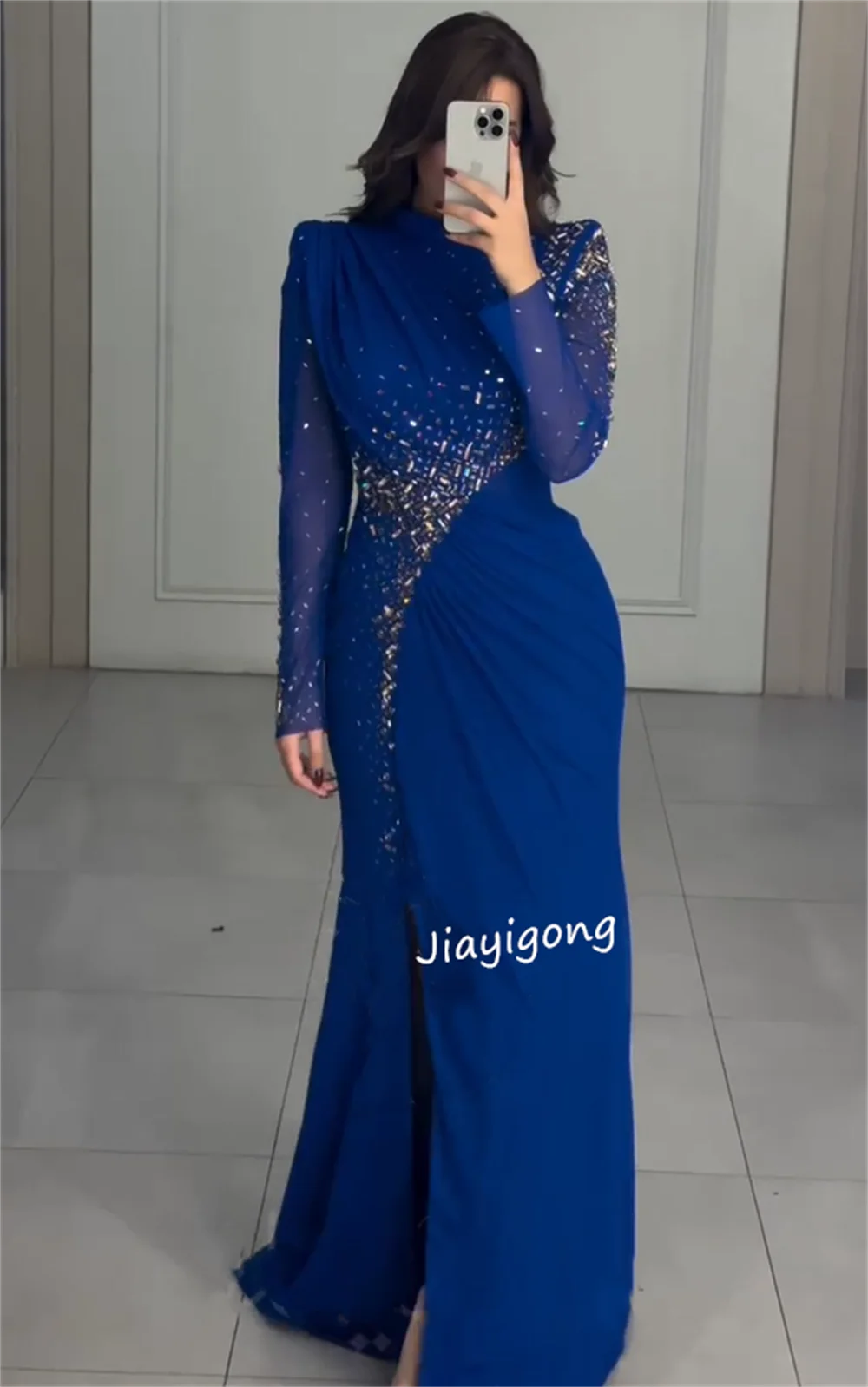 Customized Simple Jersey Sequined Straight Long Dresses Bespoke Occasion  Exquisite Chinese Style