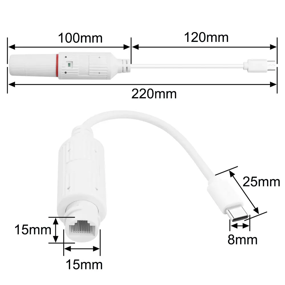 48V zu 5V Wasserdichter PoE-Konverter, RJ45-Anschluss zu Typ-C 5V/2A, IEEE802.3 AF/AT Power Over Ethernet für Typ-C Passive 5V Geräte – Detail 1