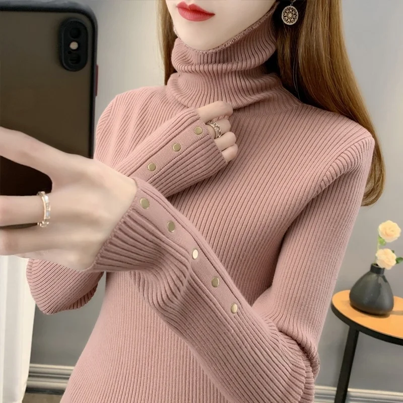 Autumn Winter New Style Overhead Long Sleeve Comfortable Breathable Elegant Women's High Collar Thickened Knitted Sweater