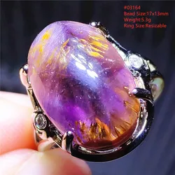 Natural Purple Cacoxenite Auralite 23 Adjustable Ring Rutilated Quartz Ring 925 Sterling Silver Canada 16x12mm Rare AAAAAA