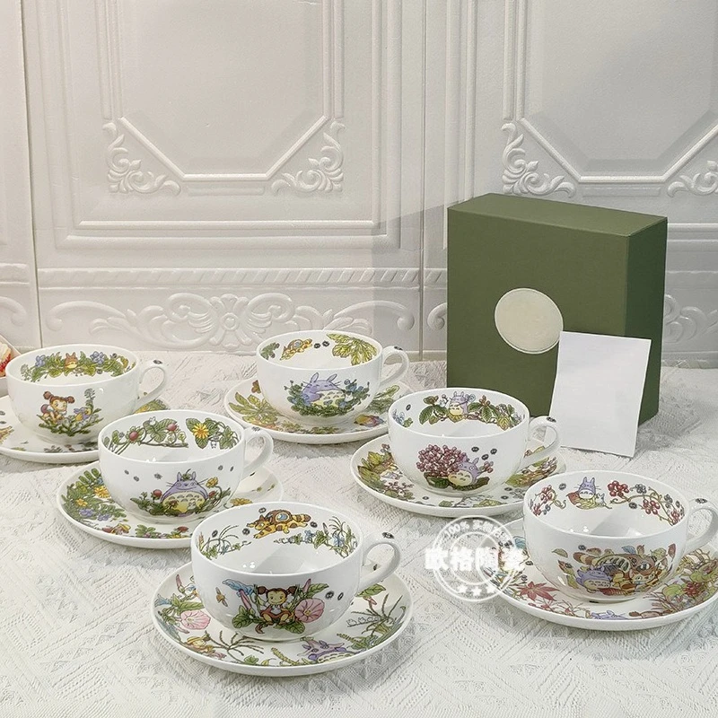 

New trendy bone china coffee cup and sauce cartoon pattern afternoon tea cup couple cup holiday gift set