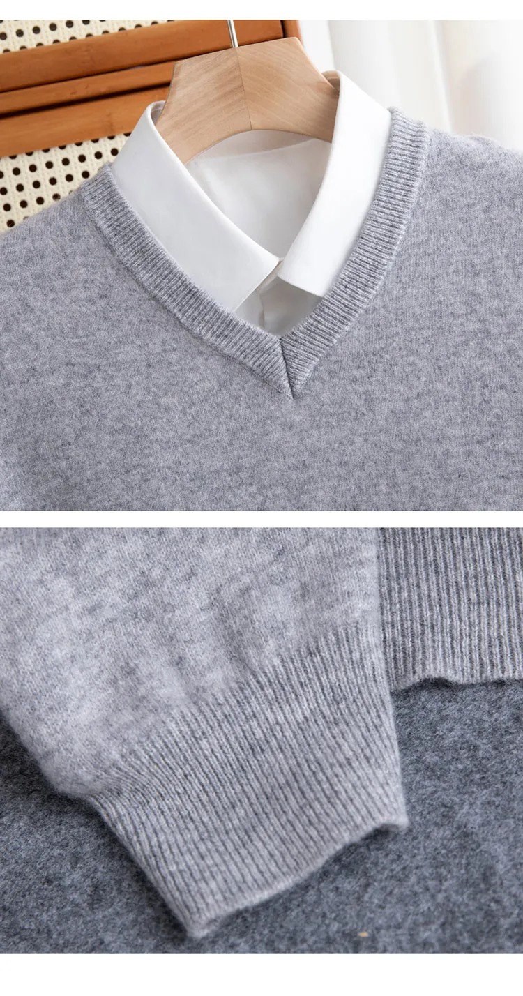 100% reiner Merinowollpullover für Herren, V-Ausschnitt, Strickpullover, große Größen, Kaschmir, Herbst/Winter, neuer Langarmpullover, hochwertige Oberteile – Detail 26