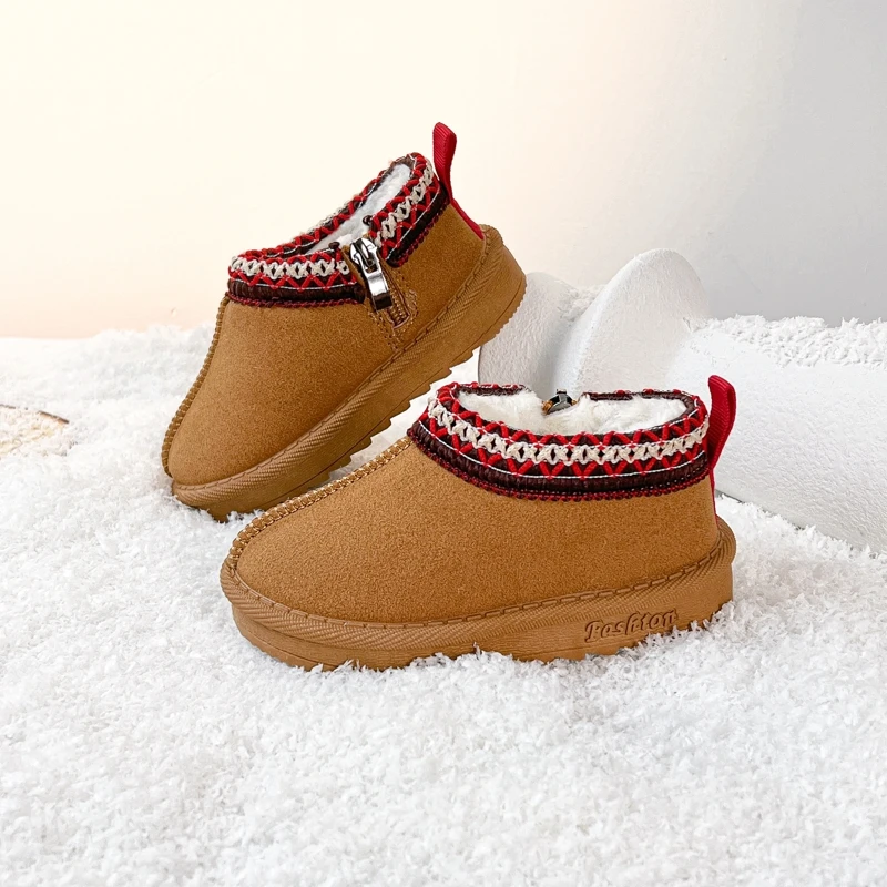 جديد أحذية الثلوج موضة الشتاء الدافئ حذاء بوت بطول الكاحل متعدد الاستخدامات سميكة 2025 ريترو طفل الفتيات التمهيد الكلاسيكية العرقية الفتيان الأحذية 1-8 Y بوتاس #2