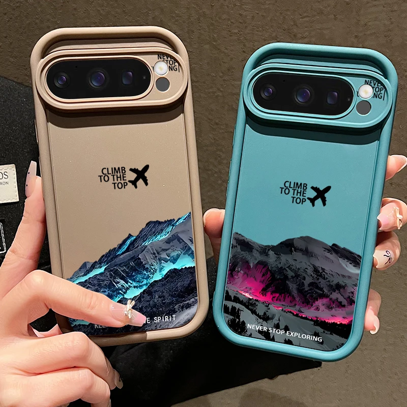 Airplane Snow Mountain Pattern Phone Case For Google Pixel 10 9 8 7 Pro 9A 8A Pixel 9 10 Pro XL Shockproof Solid Color TPU Cover