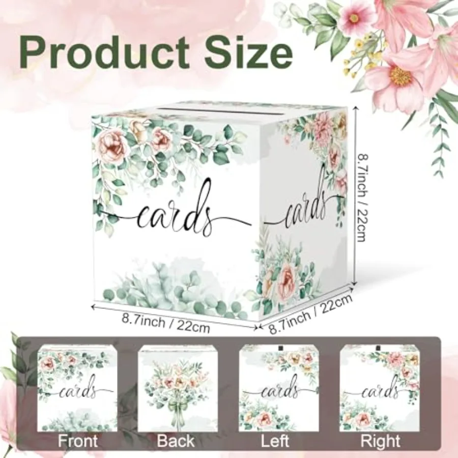 Watercolor Greenery and Floral Card Box Wedding Card Box Holder Gift Cards Receiving Box for Party Graduation Bridal or Baby Sh