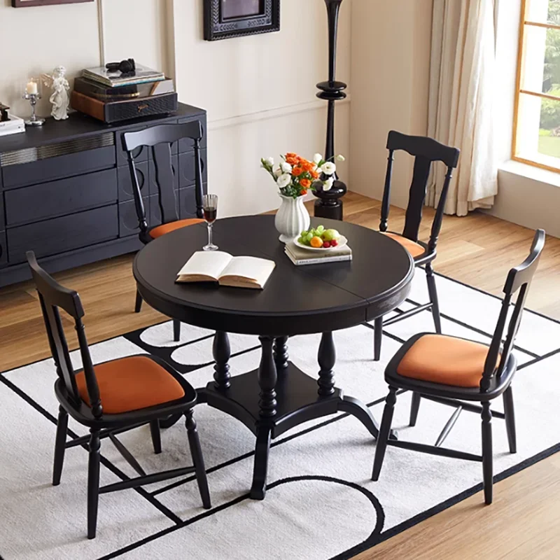 

European Black Dining Table Round Unique Nordic Extendable Kitchen Tables Restaurant Foldable Luxury Mesa Comedor Home Furniture