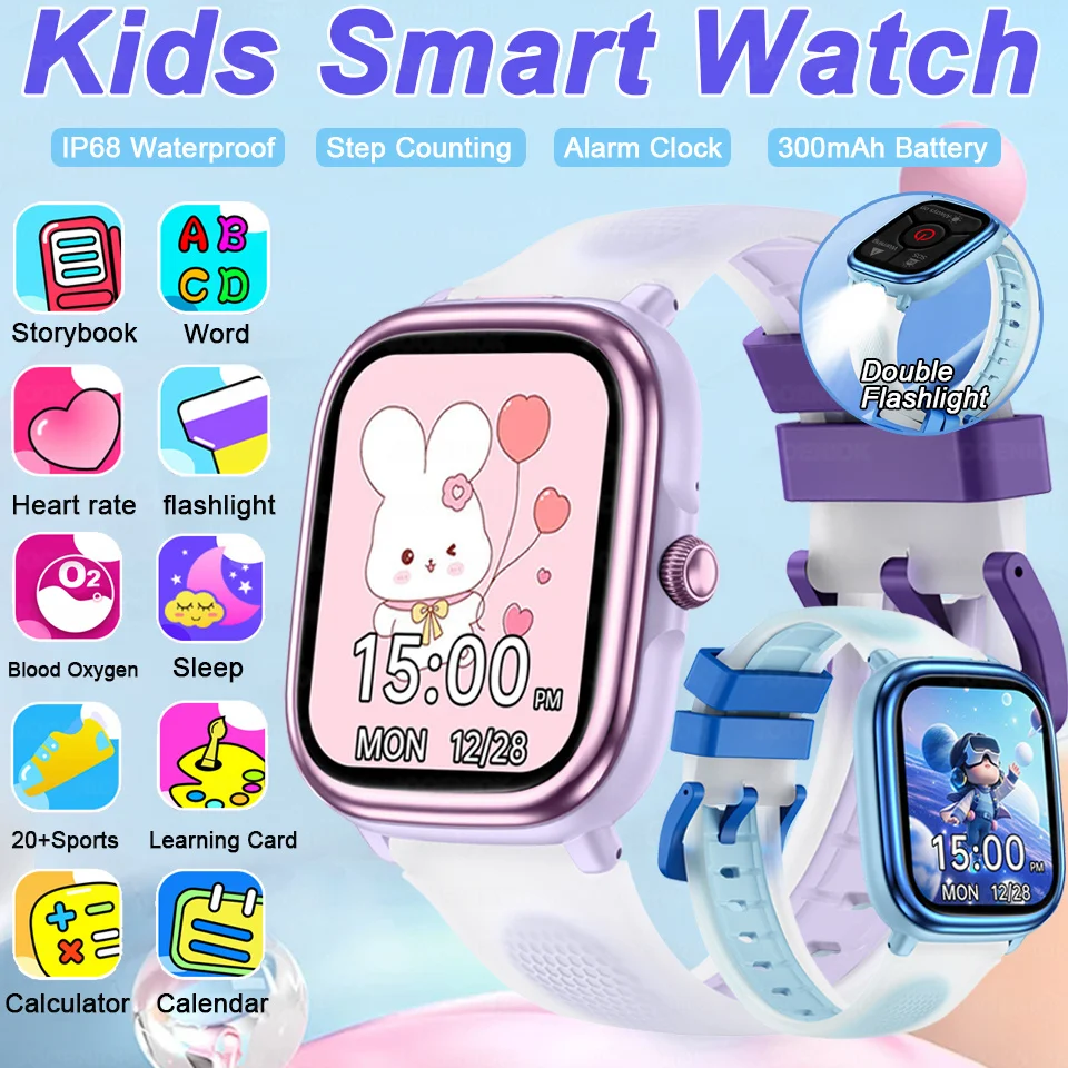 

Kids Smartwatch Games Music Flashlight 1.83-inch Screen Multifunctional Learning Waterproof Watches Gift For Children Boys Girls